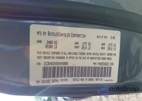 2006 Chrysler 300C z USA, uszkodzony, nr VIN 2C3KA63H26H246888